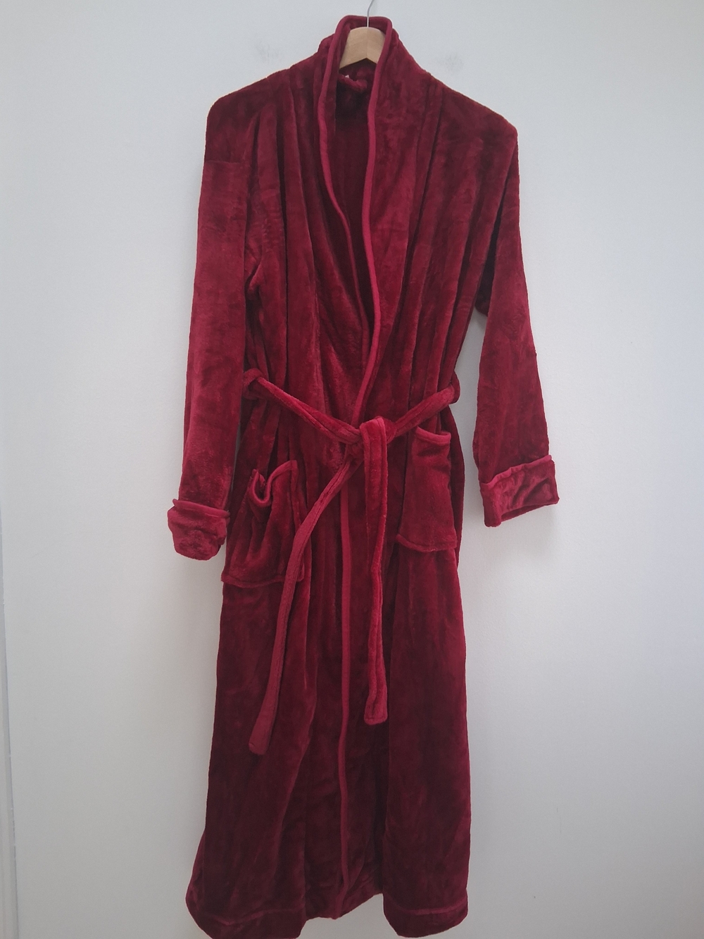 NY Threads Premium Women's Plush Fleece Belted Bathrobe - Rich Wine Red Size XL